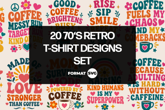 20 70s Retro Coffee SVG Design Set