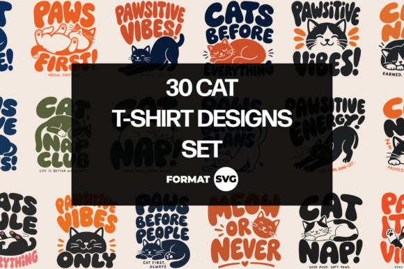 30 Cat SVG Design Bundle: Graphics & T-Shirt Designs