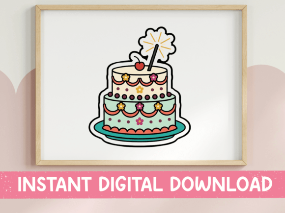 Birthday Cake Sticker Design for Graphics and T-Shirt Designs