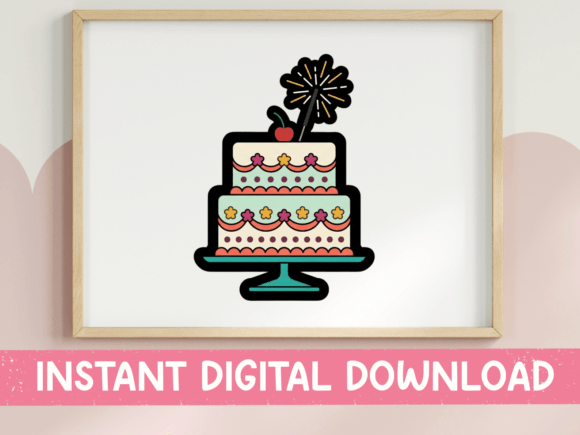 Bold Birthday Cake Sticker Design: Graphics for T-Shirt Designs