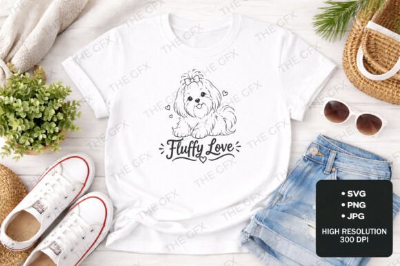 Fluffy Love Maltese T-Shirt Design Graphics