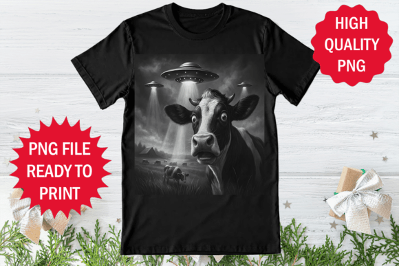 Funny Cow and Alien Ship Ufo Design Png