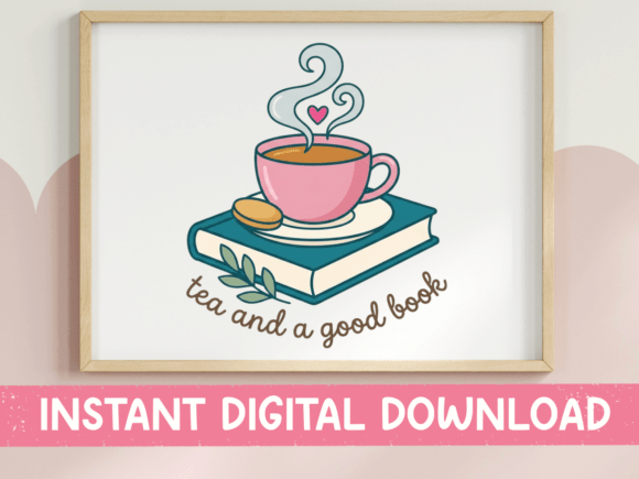 Tea and a Good Book Cozy Design Graphics