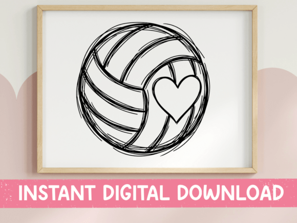 Volleyball Heart SVG PNG Sketch Design